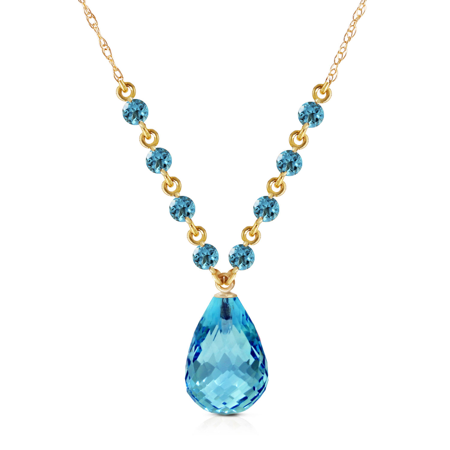 14k Solid Gold Necklace With Natural Blue Topaz Yellow Gold 1028$